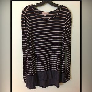 HAANI 
Boat Neck Striped Tunic 
Navy & Beige  
Size small. Like new condition